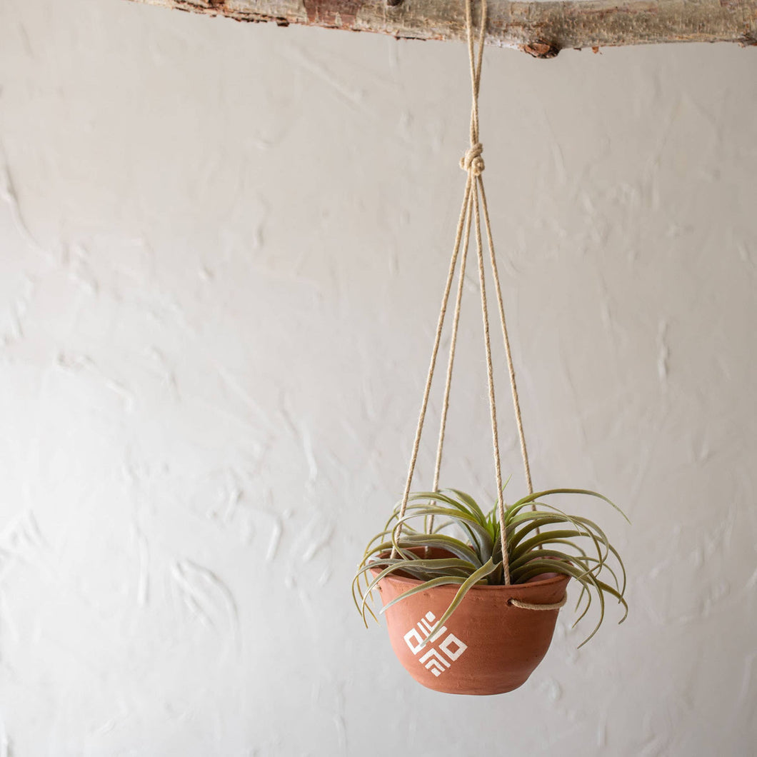 White Terracotta & Jute Hanging Planter