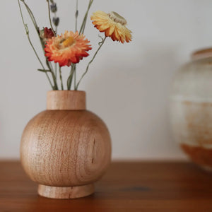 Miniature round wooden bud vase