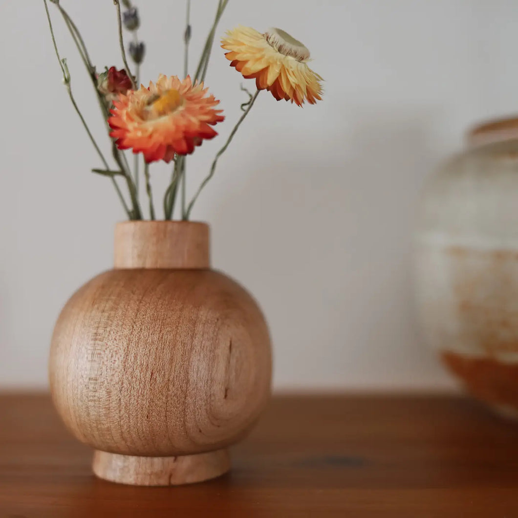 Miniature round wooden bud vase