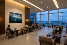 Load image into Gallery viewer, Beyond whale print in luxury airport lounge