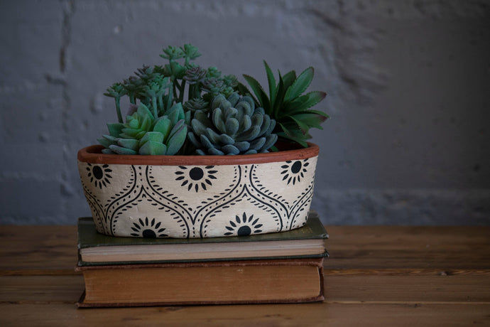 Hand-Painted Oval Terracotta Planter