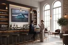 Load image into Gallery viewer, Moody Mountain art print in upscale wine bar - single display