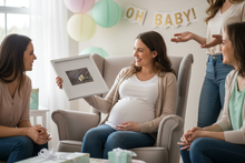 Load image into Gallery viewer, Woman opening Duckling framed art print at casual baby shower - no mugs